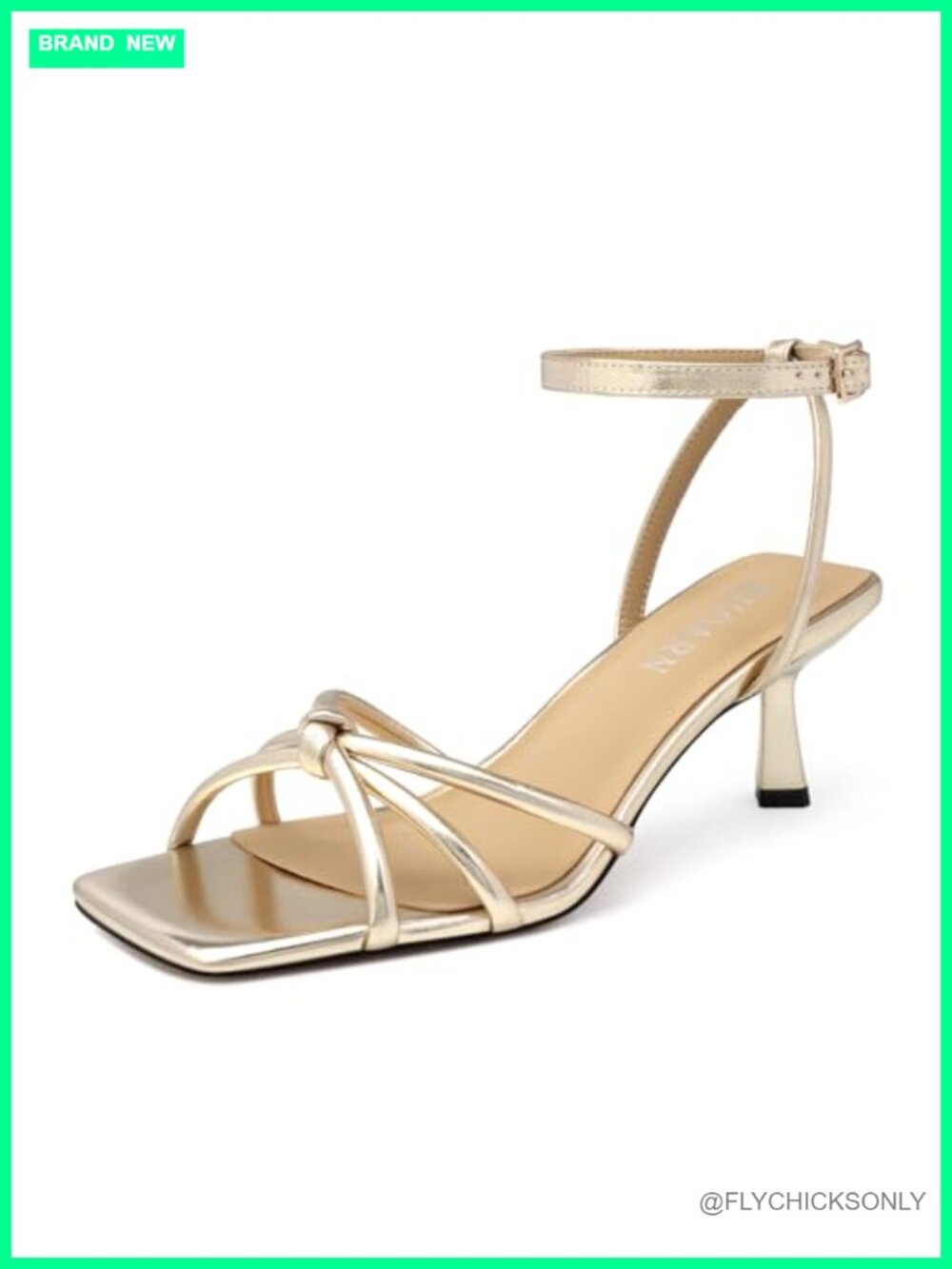Kitten Heels Strappy Sandals Square Open Toe Adjustable Ankle Strap 2.2 Inch
